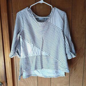 Habitat Women’s Striped Patchwork Top Size M Cotton Rayon 3/4 Sleeve Casual Art